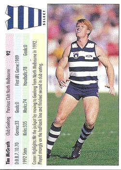 1993 Select AFL #92 Tim McGrath Back